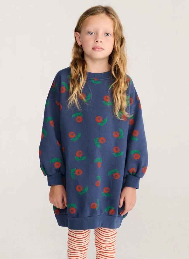 Robe Sweat Fleurie Coton Bio | Bleu marine