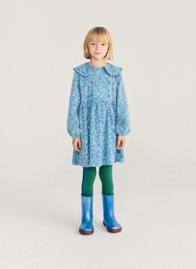 Robe Fleurie Velours Côtelé Coton Bio | Bleu
