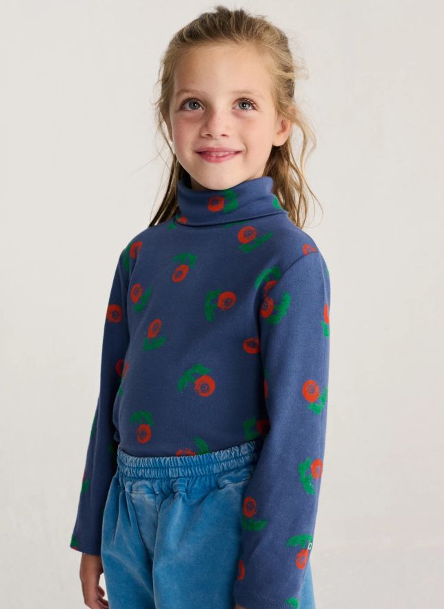 Col Roulé Fleuri Coton Bio | Bleu marine