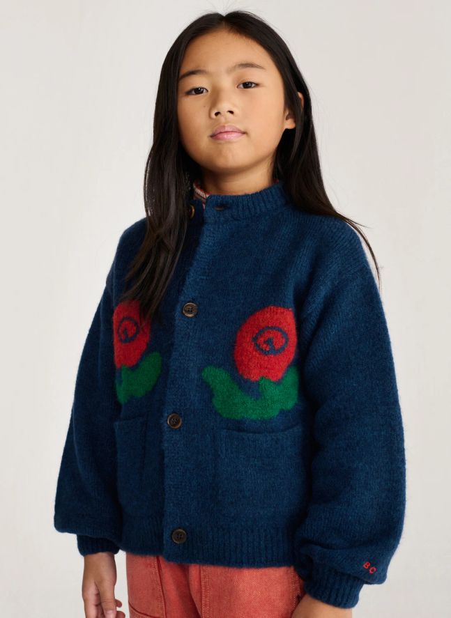 Cardigan Fleurs | Bleu foncé