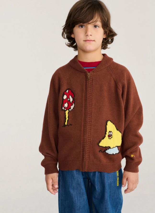 Gilet Zippé Champignons Laine | Marron