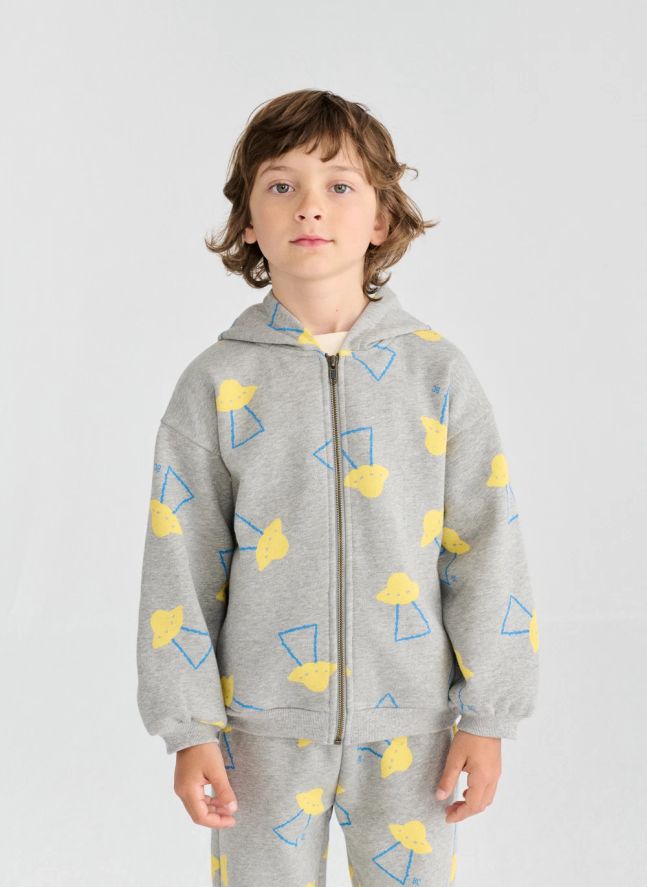Sweat Capuche Soucoupes Coton Bio | Gris chiné