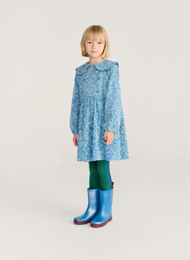 Robe Fleurie Velours Côtelé Coton Bio | Bleu