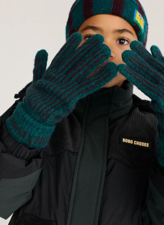 Gants Rayés Fibres Recyclées | Vert