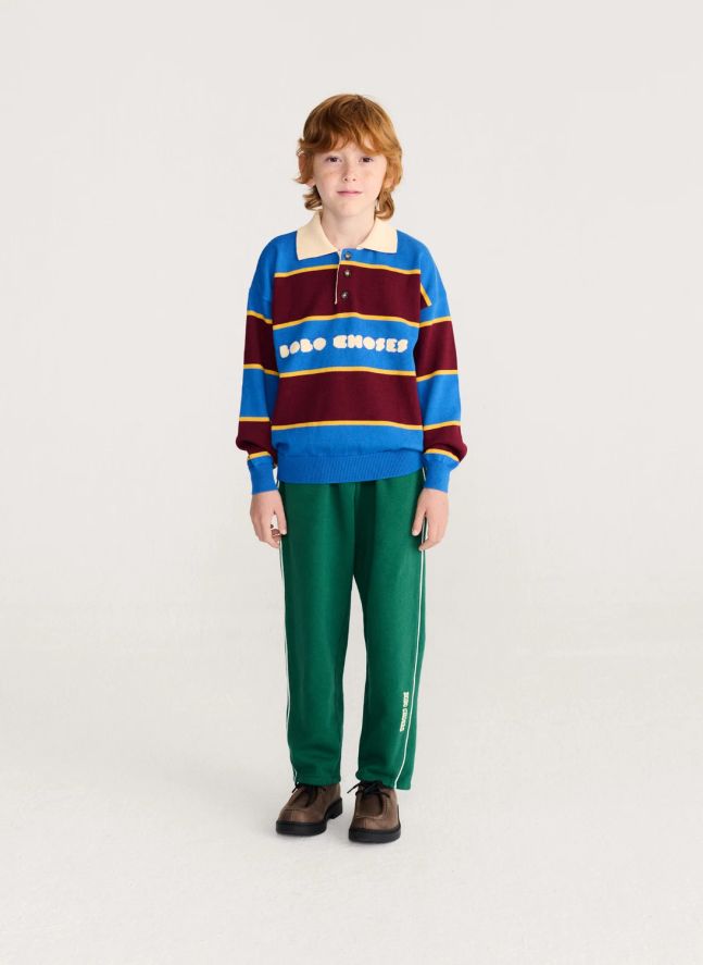 Pull Col Polo Rayé Coton Bio | Bleu