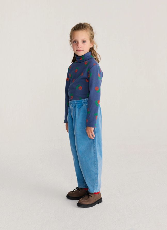 Col Roulé Fleuri Coton Bio | Bleu marine
