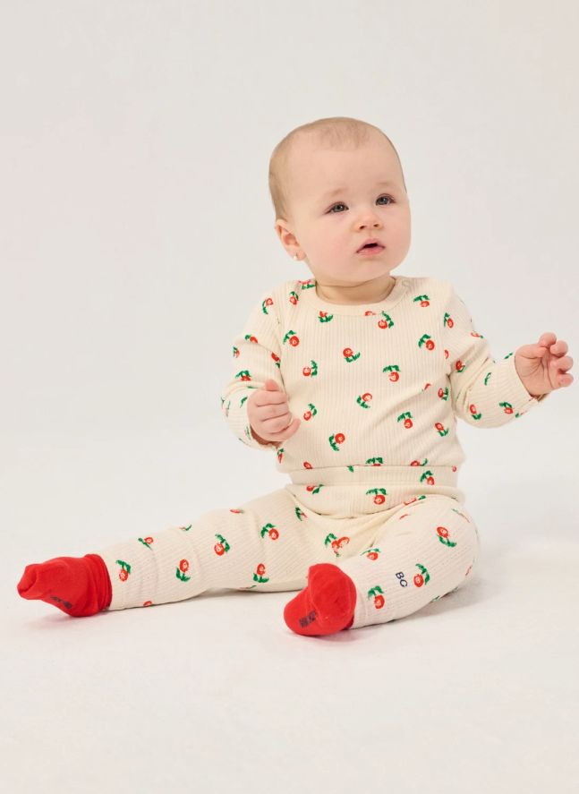 Legging Côtelé Fleuri Coton Bio | Ecru
