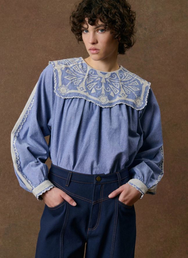 Blouse Anastasy Coton Bio | Bleu