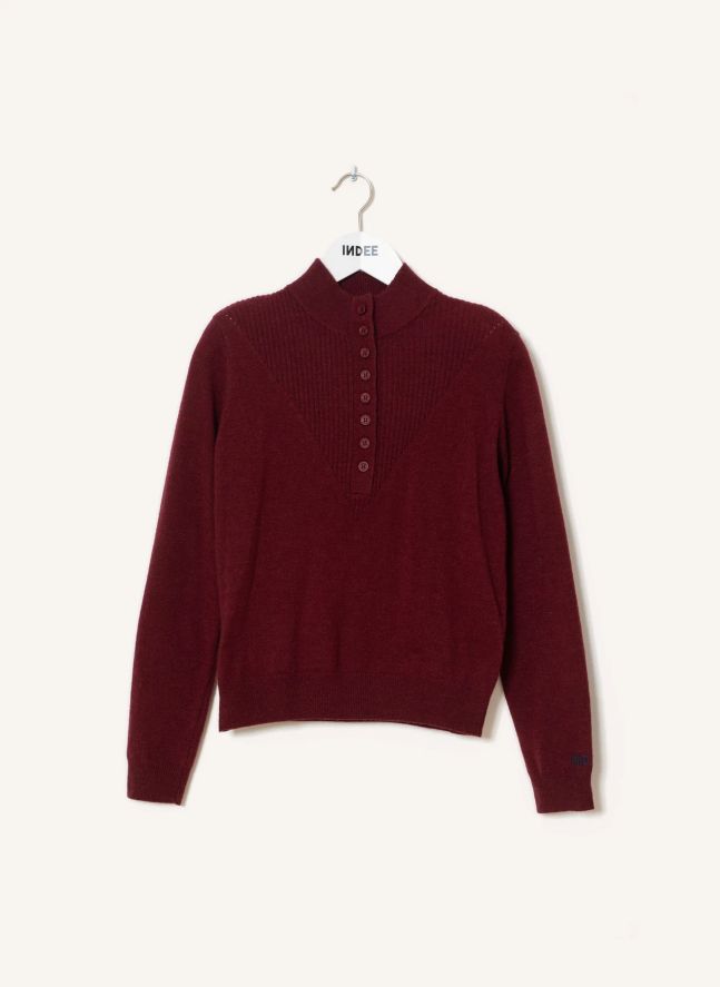 Pull Boutonné Winter Laine | Bordeaux