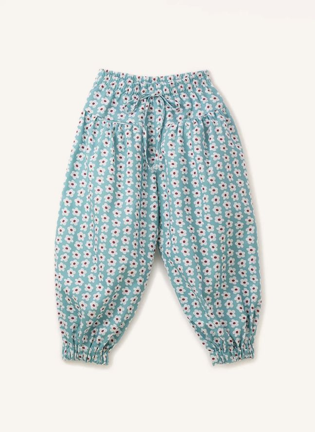 Elasticated Flower Pants | Light blue