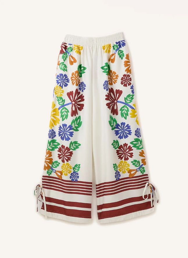 Floral Knot Pants | White