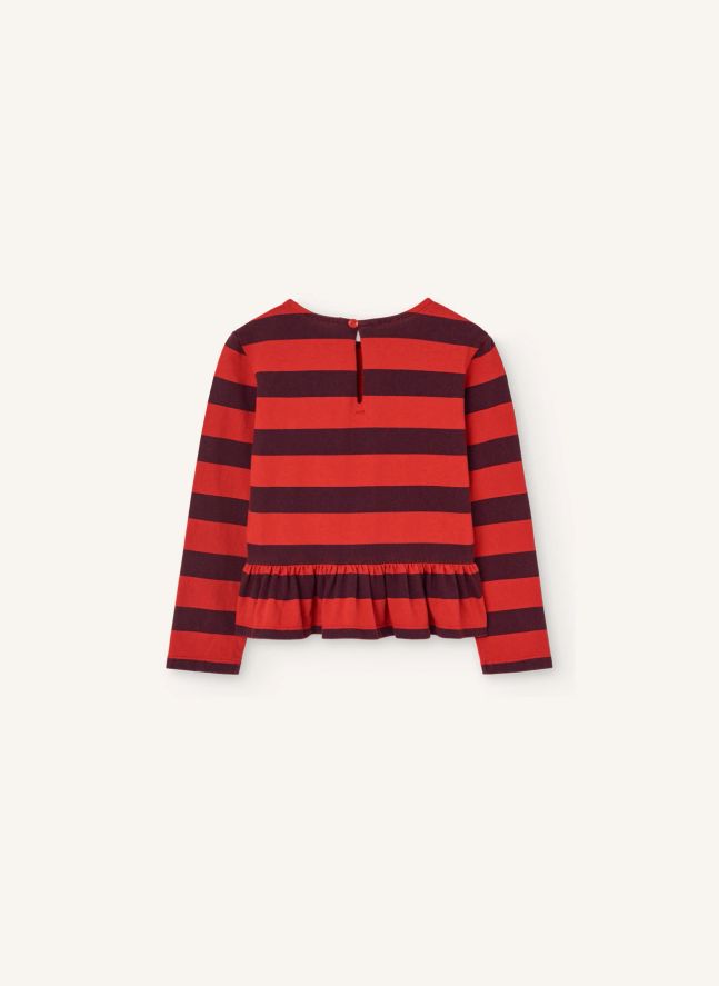 T-shirt Volants Scamper Rayé Coton Bio | Rouge
