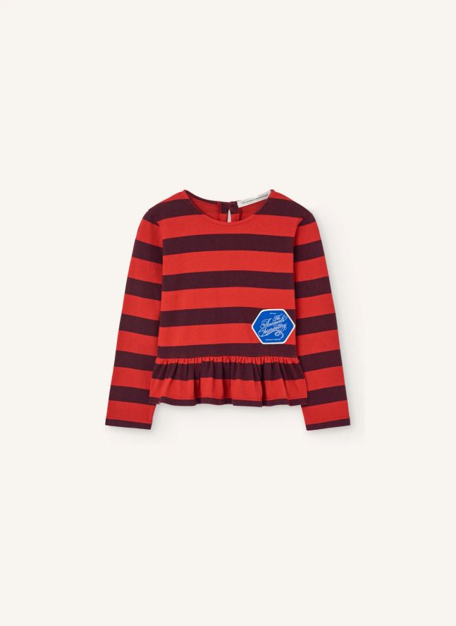 T-shirt Volants Scamper Rayé Coton Bio | Rouge