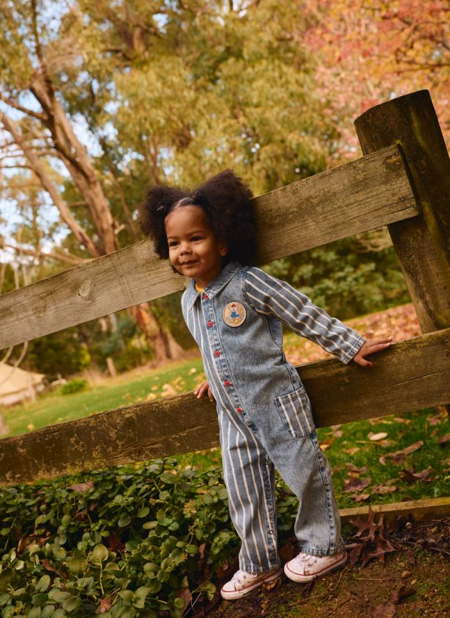 Combinaison Buddy Rayée Denim | Bleu