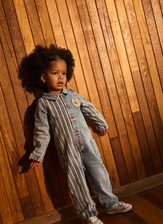 Combinaison Buddy Rayée Denim | Bleu