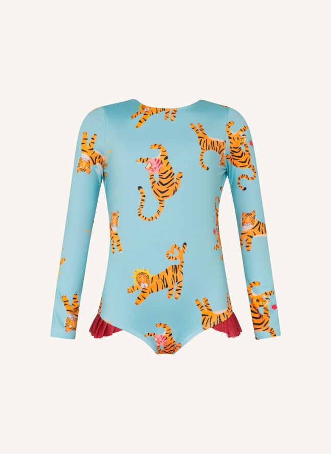 Maillot de Bain Manches Longues Tigres | Bleu Clair