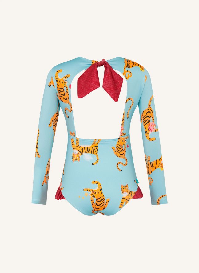 Maillot de Bain Manches Longues Tigres | Bleu Clair