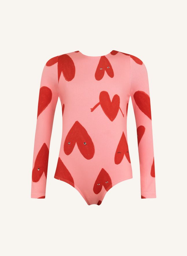 Maillot de Bain Manches Longues Cœurs | Rose