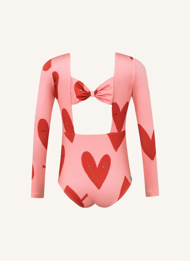 Maillot de Bain Manches Longues Cœurs | Rose