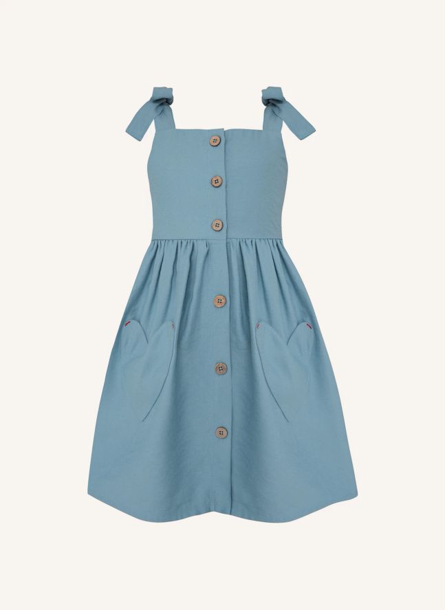 Robe Boutonnée Poches Cœurs | Bleu