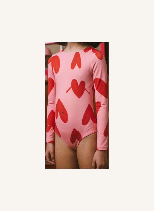Maillot de Bain Manches Longues Cœurs | Rose