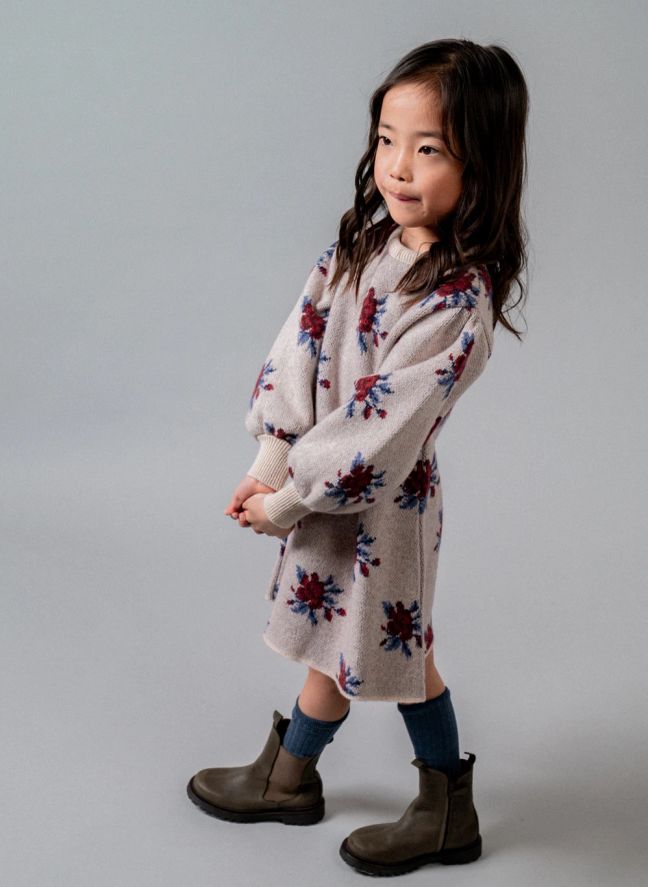 Robe Colette Fleurs Laine Merinos | Ivoire