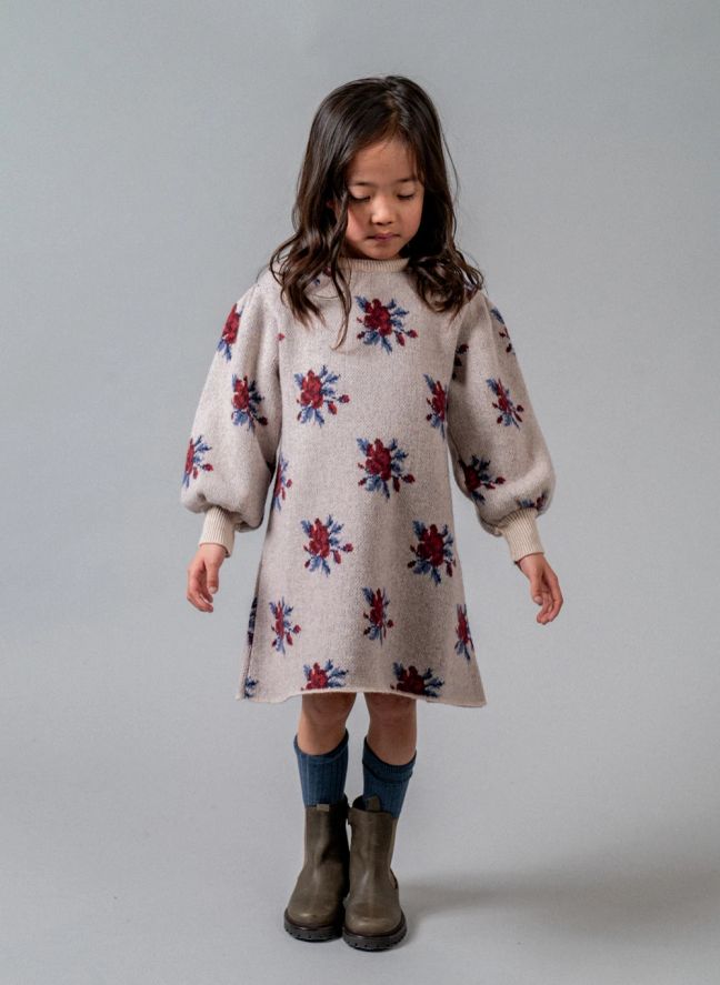 Robe Colette Fleurs Laine Merinos | Ivoire