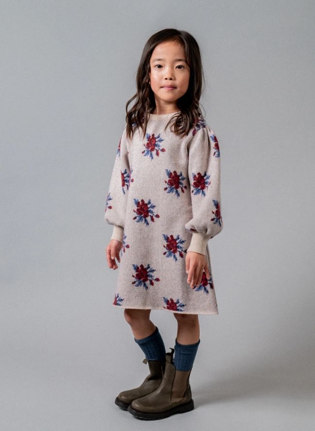 Robe Colette Fleurs Laine Merinos | Ivoire