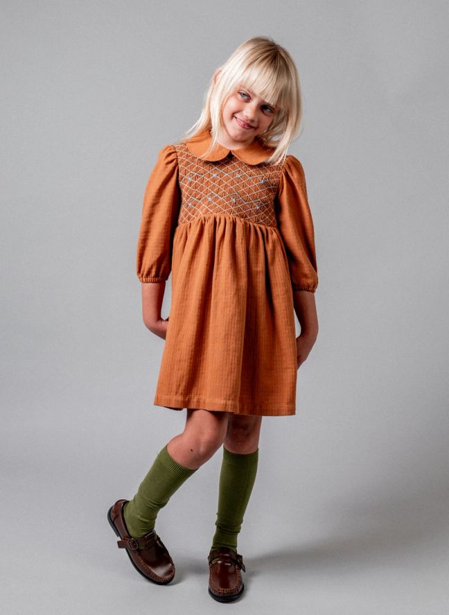 Robe Smockée Coton Bio | Terracotta