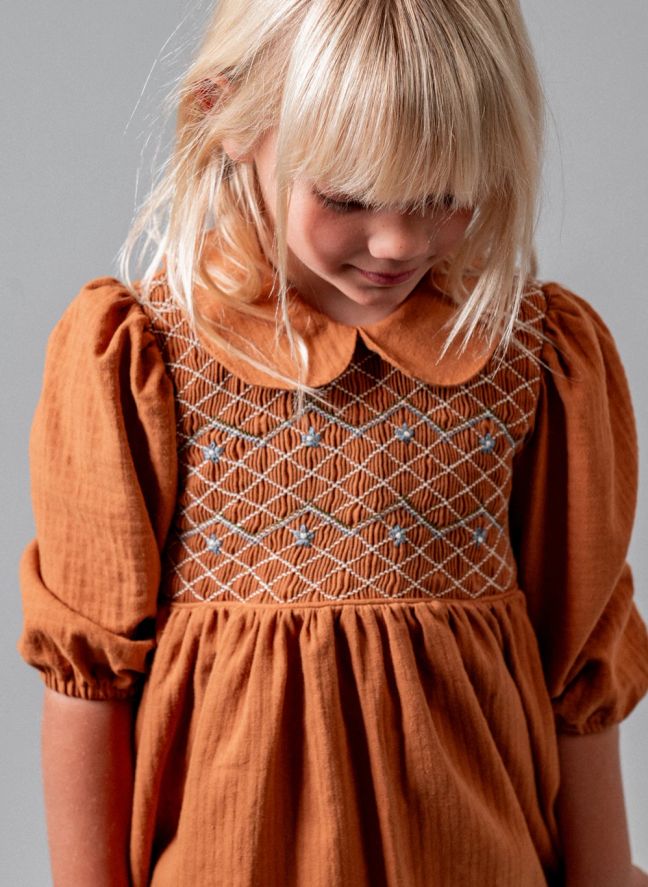 Robe Smockée Coton Bio | Terracotta