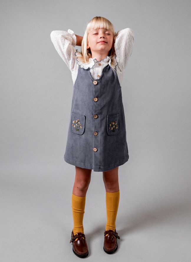 Robe Poches Brodées Coton Bio | Bleu
