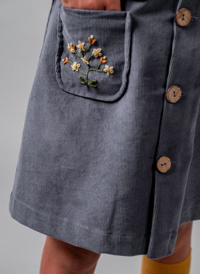 Robe Poches Brodées Coton Bio | Bleu