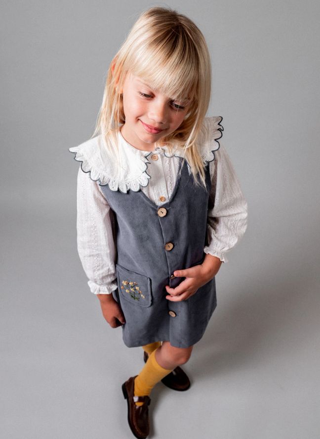 Robe Poches Brodées Coton Bio | Bleu