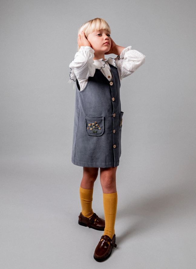 Robe Poches Brodées Coton Bio | Bleu