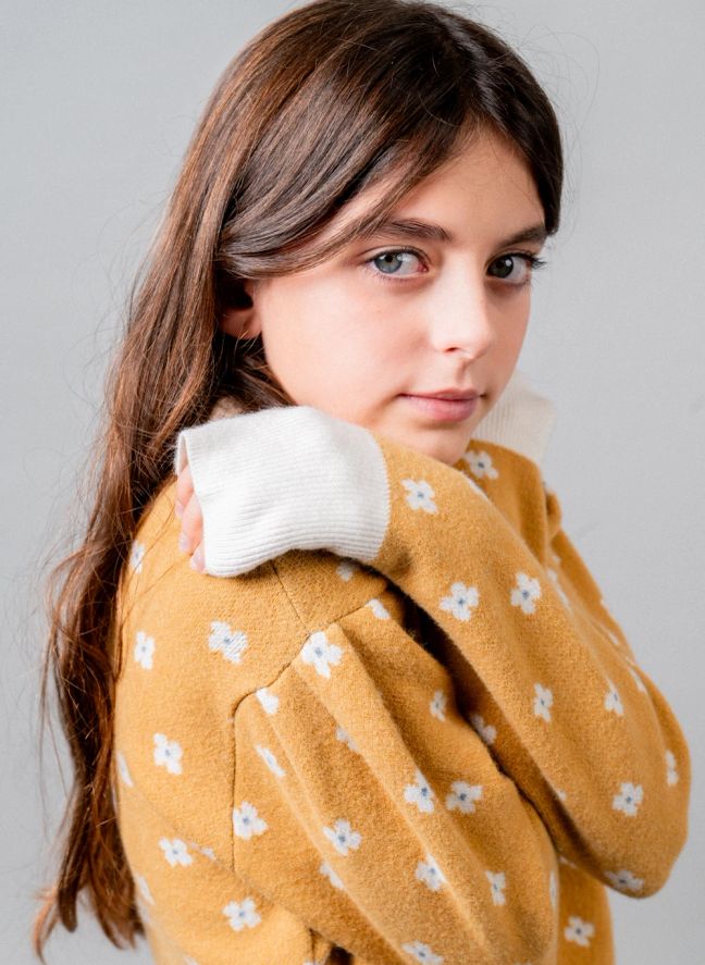 Pull Col Polo Fleuri | Jaune moutarde