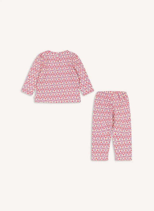 Ensemble Top et Pantalon Cœurs Coton Bio | Rose