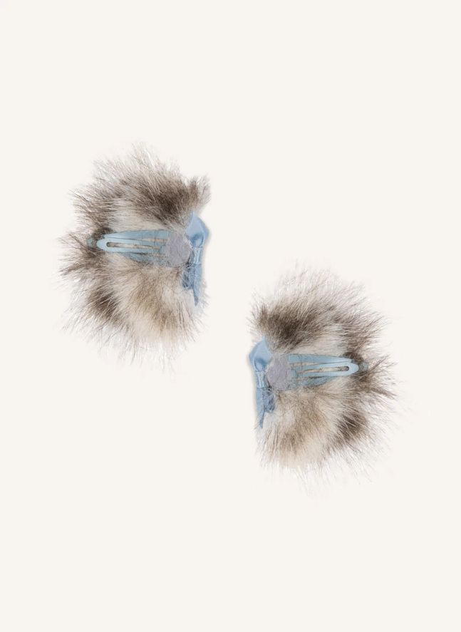Lot de 2 Barrettes Fourrure | Gris