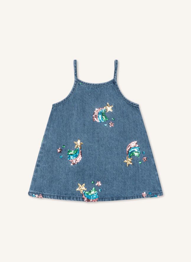 Robe Sequins Magot Denim Coton Bio | Bleu