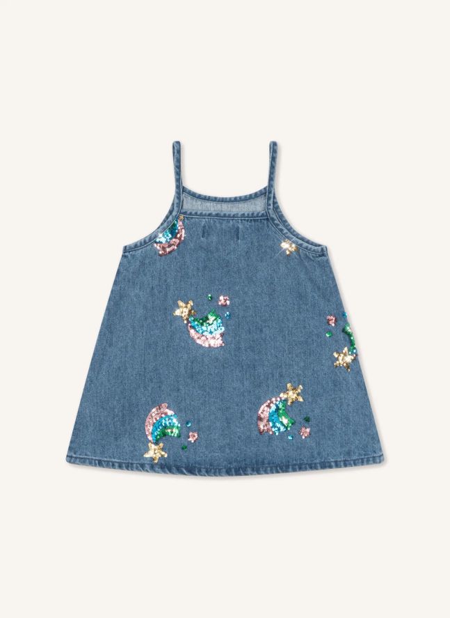 Robe Sequins Magot Denim Coton Bio | Bleu