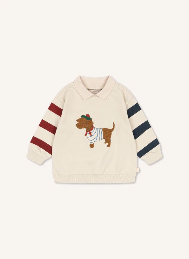 Sweat Col Polo Spotty Chien Coton Bio | Ecru