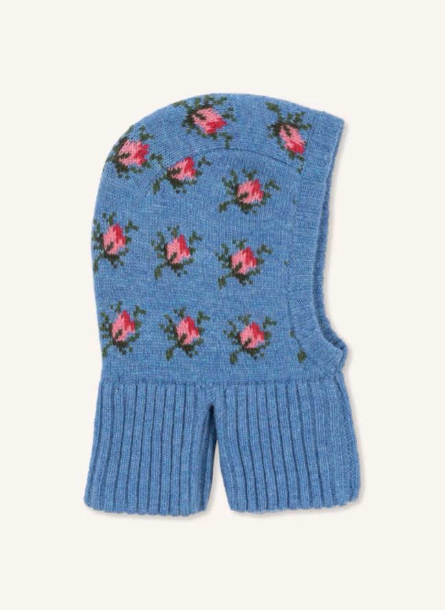 Cagoule Belou Roses Laine | Bleu