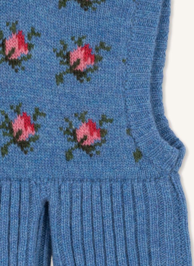 Cagoule Belou Roses Laine | Bleu