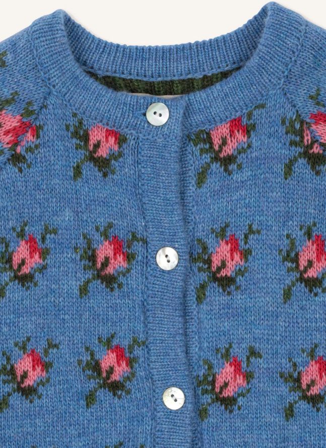 Gilet Belou Roses Laine | Bleu