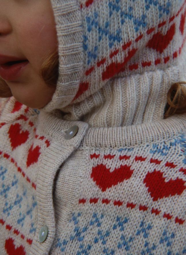 Cagoule Belou Cœurs Laine | Ecru