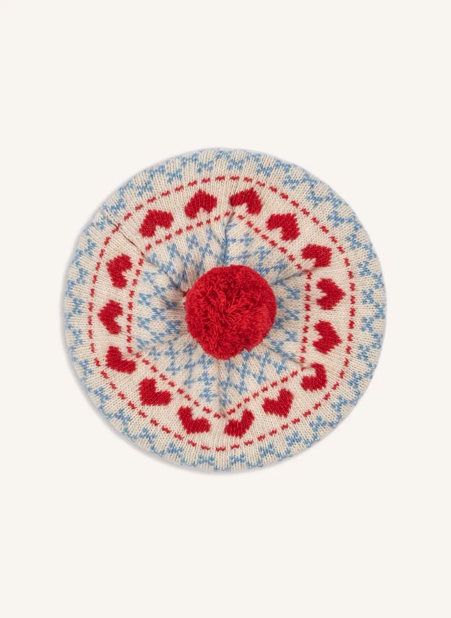 Béret Belou Cœurs Laine | Bleu ciel