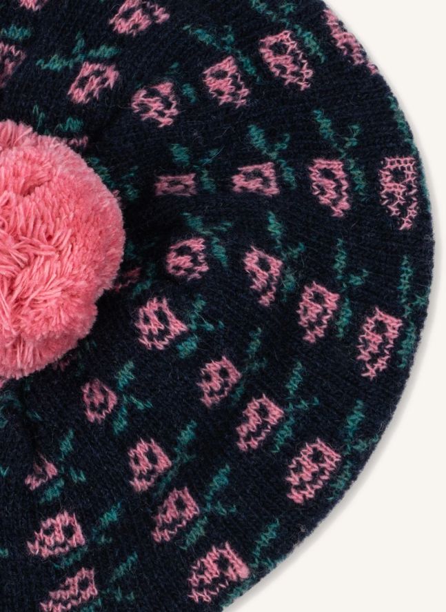 Béret Belou Fleuri Laine | Bleu marine