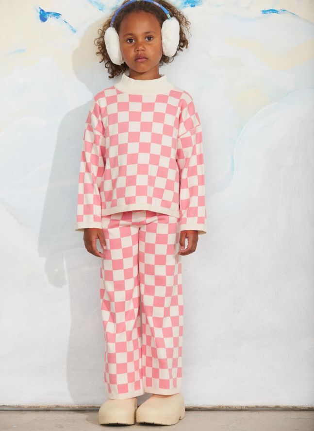 Sweat Damier Coton Bio | Rose