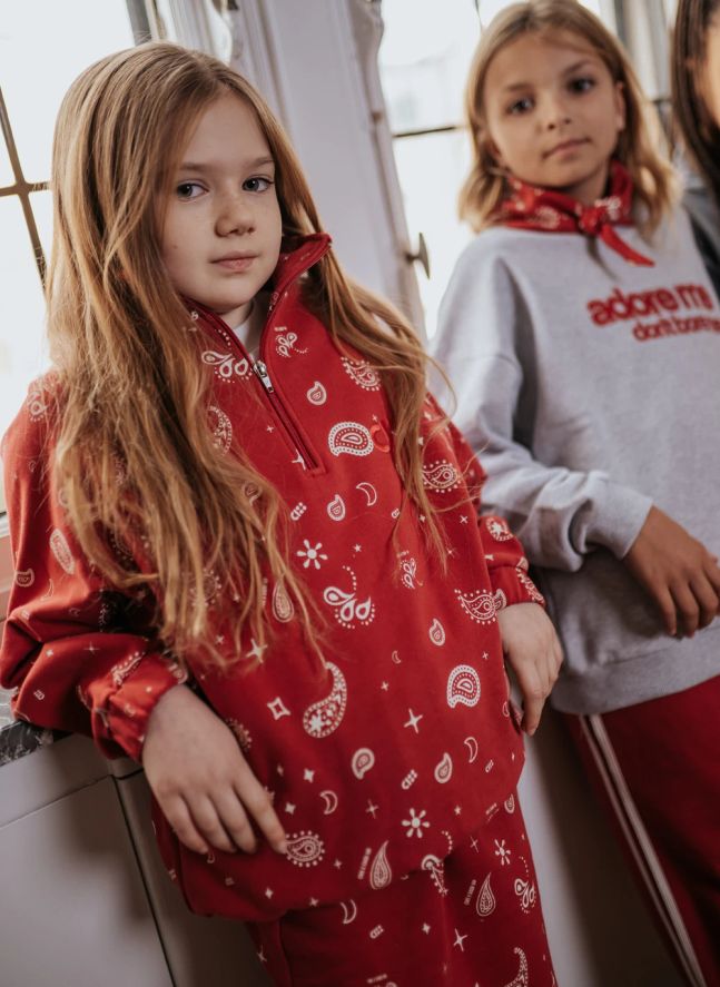 Sweat Zippé Paisley Coton Bio | Rouge