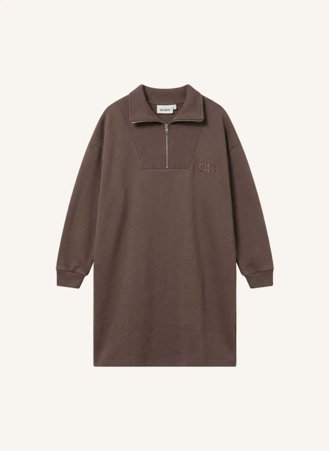 Organic Cotton Zip-Up Polo Dress | Taupe brown