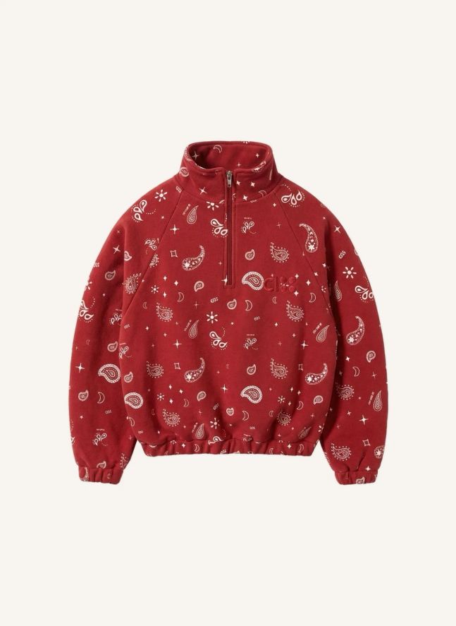 Sweat Zippé Paisley Coton Bio | Rouge